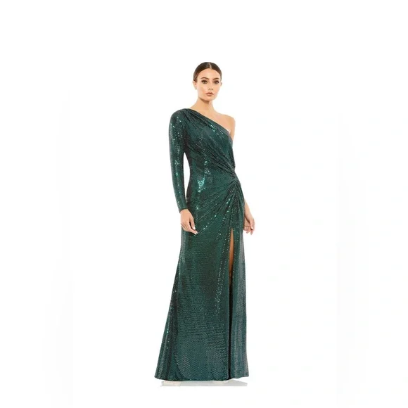 IEENA FOR MAC DUGGAL Sequined One Sleeve Draped Gown - Picture 1 of 3